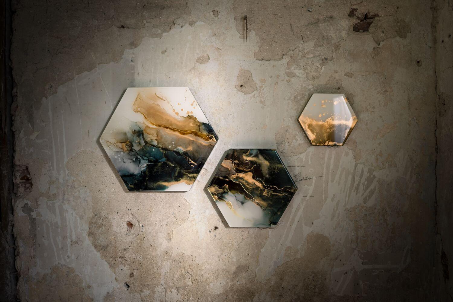 Set Hexagon Epoxy paintings