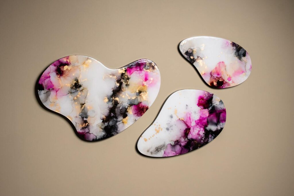 Triptych Contemporary Abstract Artworks Epoxy